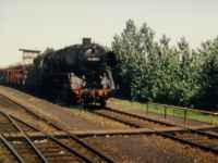 Eine Lok der Baureihe 44 mit G&uuml;terzug durchf&auml;hrt den Braunschweiger Hbf