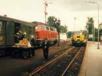 Eilzug mit Lok der Baureihe 216 im Bf. Wittingen